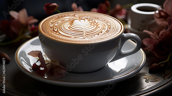 Fototapeta Close-up of Frothy Texture on a Creamy Coffee, Celebrating the Barista's Craft - Generative AI