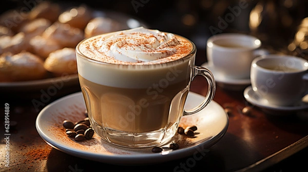 Fototapeta Macro View of Creamy Cappuccino Foam, Emphasizing the Art of Coffee Making - Generative AI