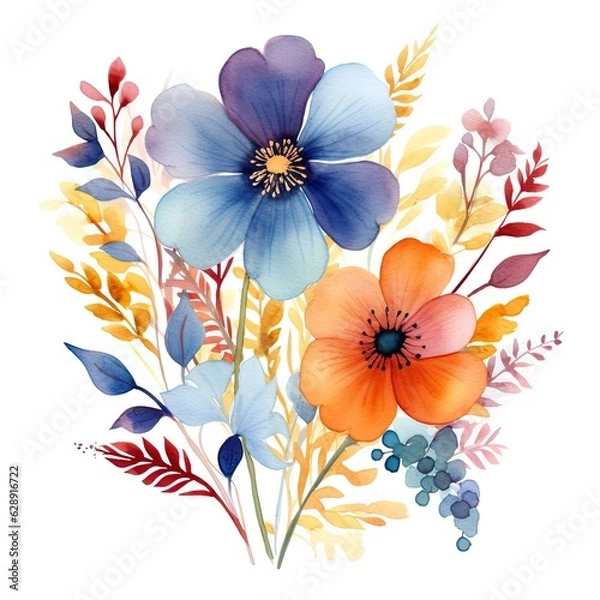 Fototapeta A bright watercolor floral illustration generative AI