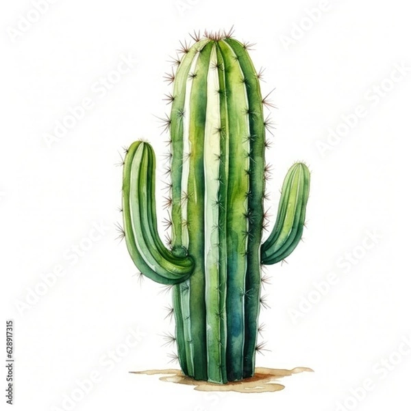 Fototapeta A green watercolor cactus illustration generative AI