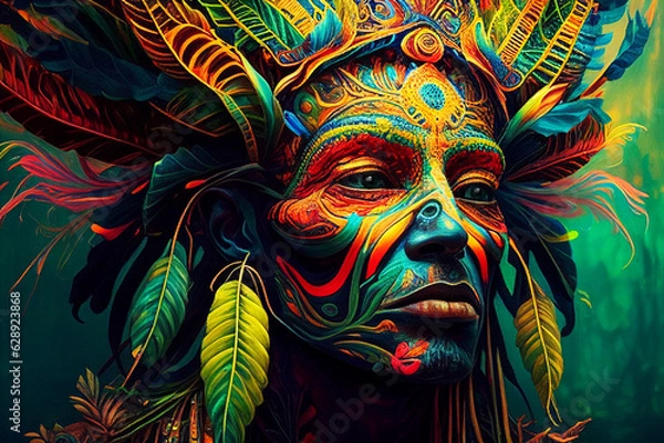 Fototapeta Ayahuasca compilation.Shamanic meditation. The journey of consciousness. Mystical Shaman. Generative AI.