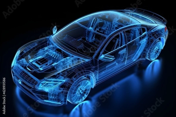Fototapeta 3d rendered xray blue transparent car wire frame 