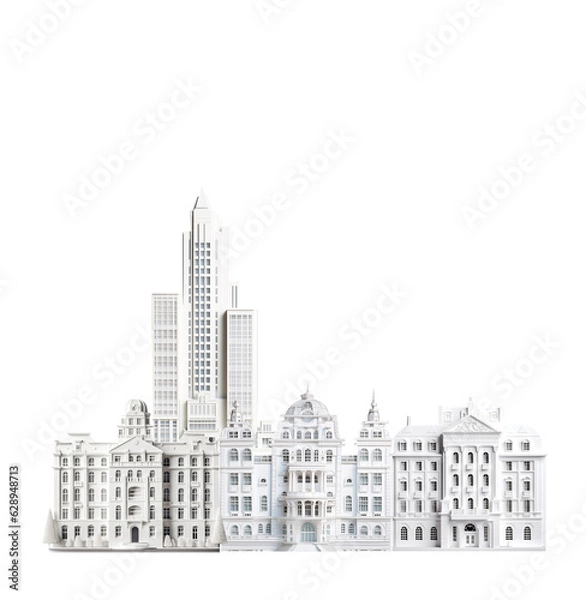Obraz Modern city background. Paper cut design background made with periodic old buildings and modern skyscrapers.