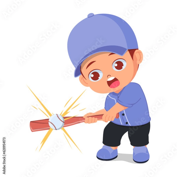 Obraz Cute boy hitting a baseball ball