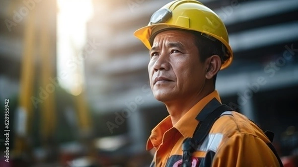 Fototapeta  Engineer man Technician Workers on site, Engineer Technician Looking Up a