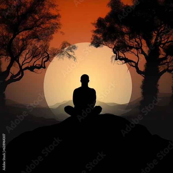 Fototapeta silhouette of a person sitting on the tree