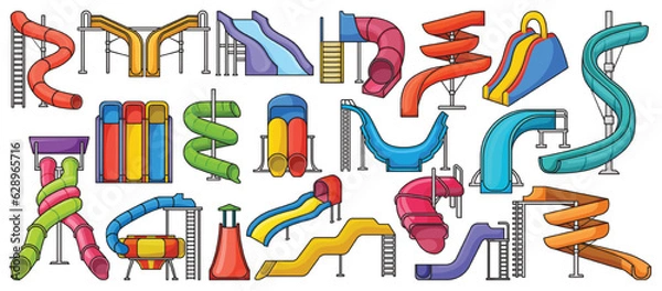 Fototapeta Water slide vector color set icon. Isolated color set icon aquapark. Vector illustration water slide on white background .
