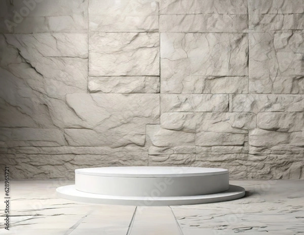Obraz stone and concrete podium in Bricks background. Empty showcase for packaging product presentation. Background for cosmetic products. Mock up pedestal.