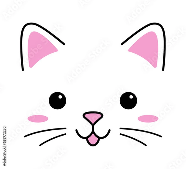 Obraz Cute cat face. Vector illustration. Isolated object on white background.
