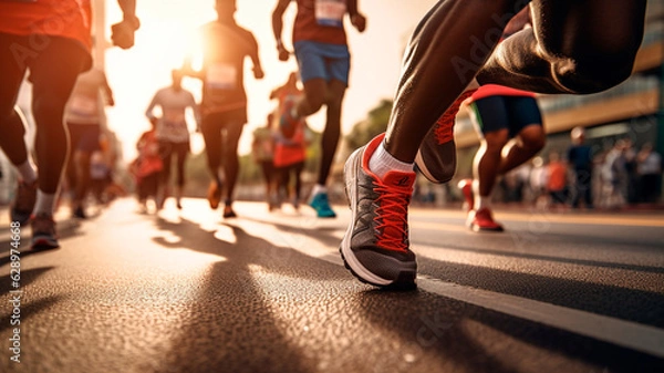 Obraz runners at the race. Generative AI