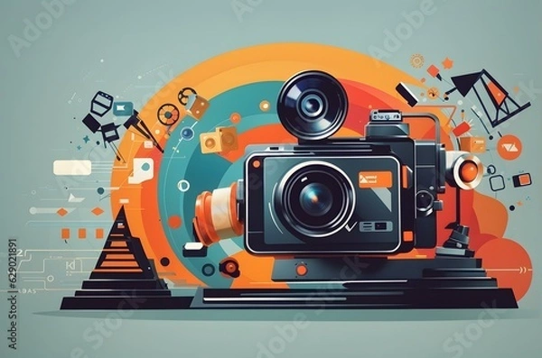 Obraz A camera on a colorful background Generative AI