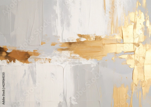 Fototapeta ベージュと金色と白色の絵の具でペイントされたキャンバス背景