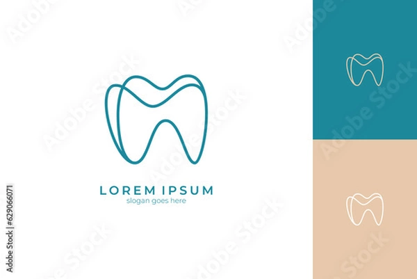 Obraz Dental logo with abstract tooth image in line design style