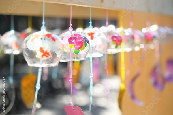 Fototapeta Colorful Japanese wind chimes, Summer feature of Japan.	

