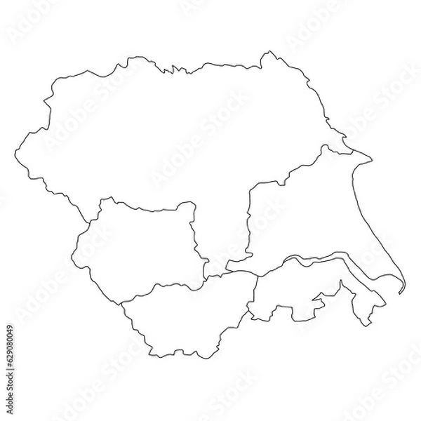 Fototapeta outline map of  Yorkshire and the Humber is a region of England, with borders of the ceremonial counties