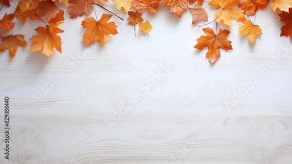 Obraz Top View  White Table with Autumn Leaves