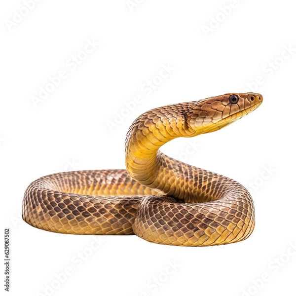 Fototapeta A brown snake with black spots on its head. isolated on white. Transparent PNG. Generative AI