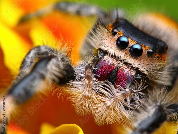 Obraz Jumping spider Phidippus regius with nice colorful background