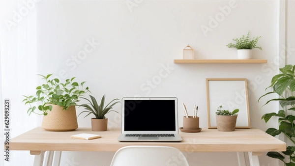 Fototapeta Cozy Minimalist Desk Setup Background