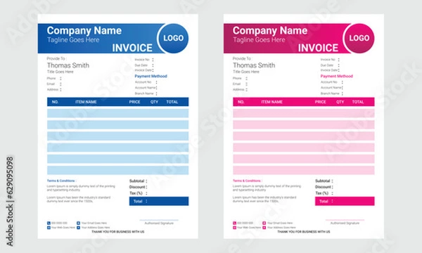 Obraz Modern And Professional Multiple Business Invoice Design For Print
