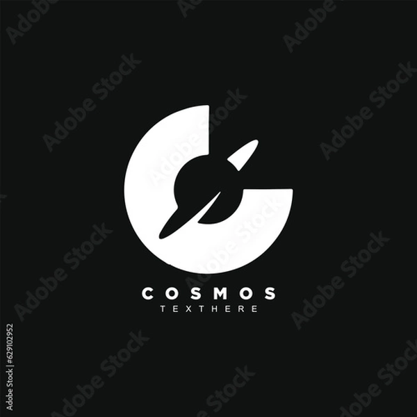 Obraz Negative space Saturn planet logo design vector badge