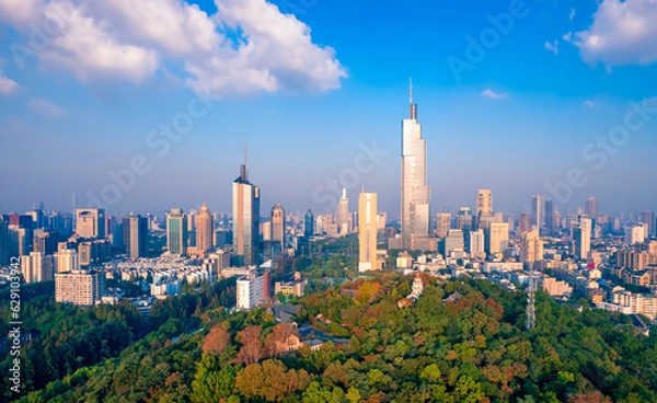 Fototapeta Aerial Photography of the Central Business District in Nanjing, China