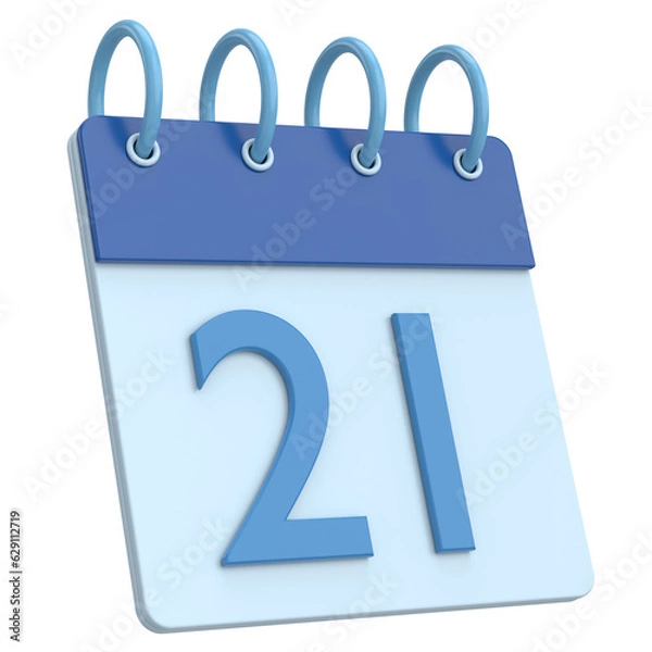 Obraz 3D calendar. Day 21. Twenty-first day of the month. 3D illustration.
