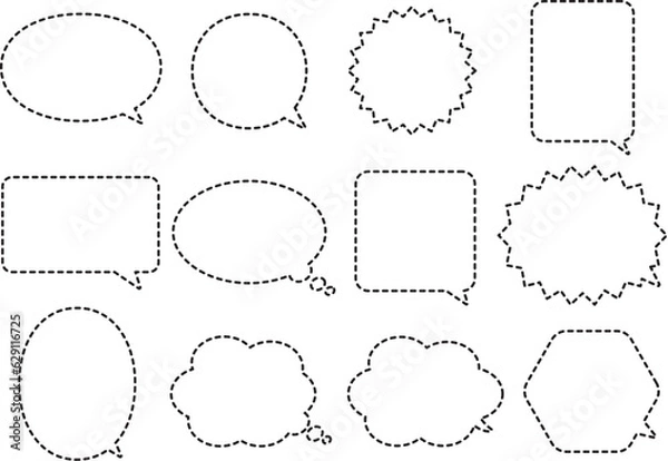 Fototapeta シンプルな点線ふきだしイラストセット