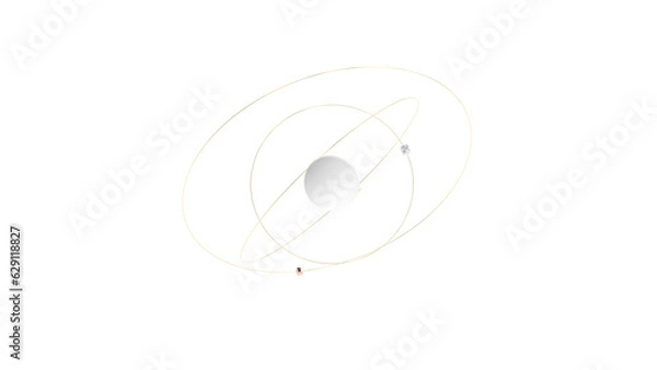 Fototapeta Metal cubes rotate around a white sphere on a transparent back 3d render