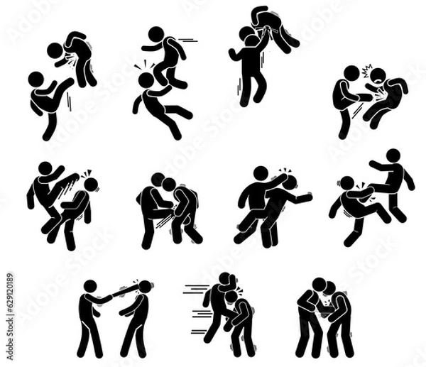 Fototapeta fighting illustrations, fighter icons, stick figures in BRAWL, STICK FIGURE ATTACKING