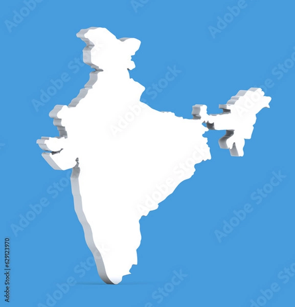 Fototapeta India Map 3d Front view isolated on transparent background. Three-dimensional India map. India map 3d Illustration.