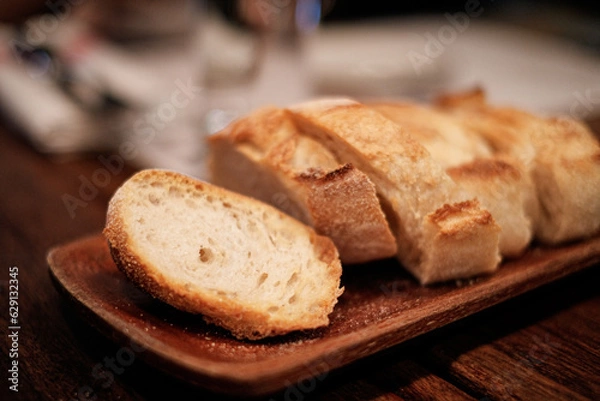 Obraz bread on the table in the interior of the restaurant bread  Fresh bread on the table close-up