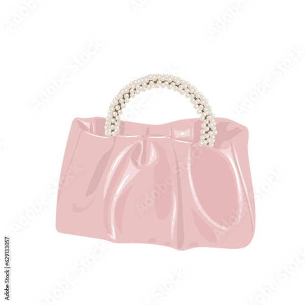 Fototapeta Vector illustration of soft pink bag with pearl handle 