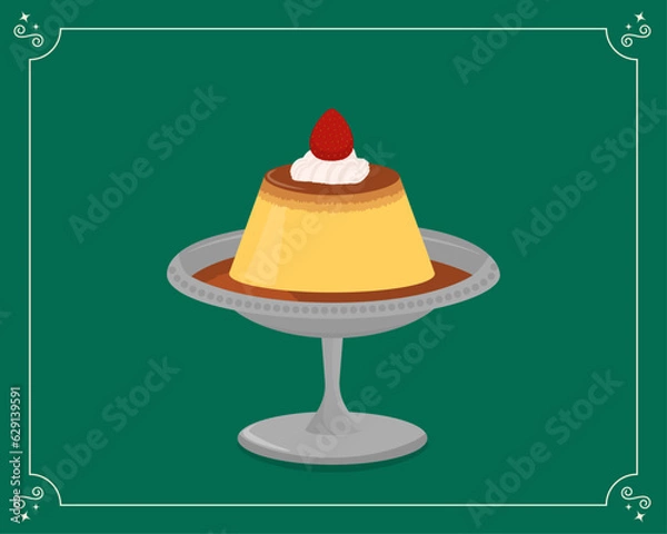 Obraz 生クリームといちごが載ったプリンのイラスト