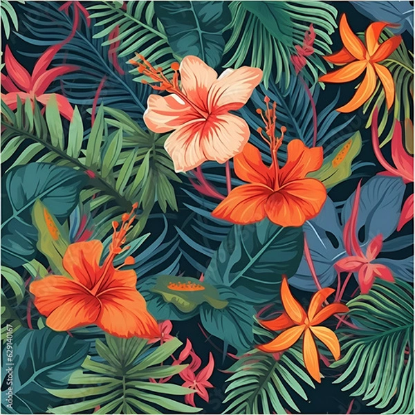 Fototapeta seamless pattern with flowers,summer,leaf,Ai generated