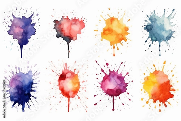 Fototapeta Set of watercolor blobs, isolated on white background