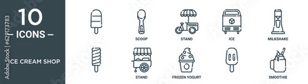 Fototapeta ice cream shop outline icon set includes thin line , scoop, stand, ice, milkshake, stand icons for report, presentation, diagram, web