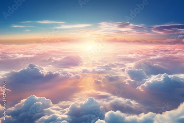 Fototapeta amazing sunset sky and clouds from above ai generated art 