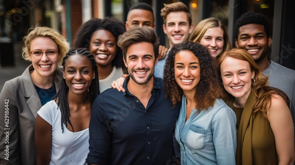 Fototapeta A diverse group of migrants from different cultures and backgrounds, embracing unity 
