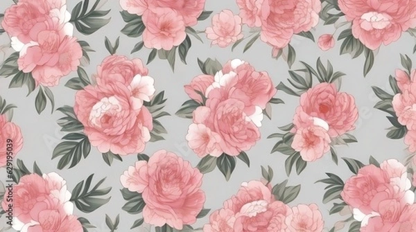 Fototapeta Silk Fabric - Flowes Pattern - Generative AI 
