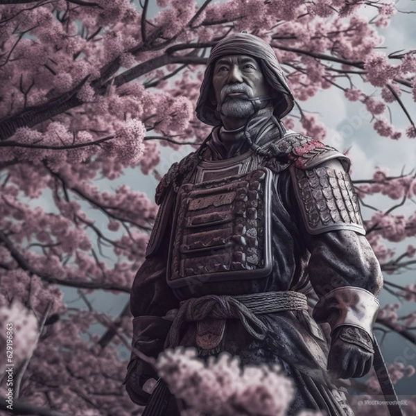 Obraz Samurai stands in flowers sakura 