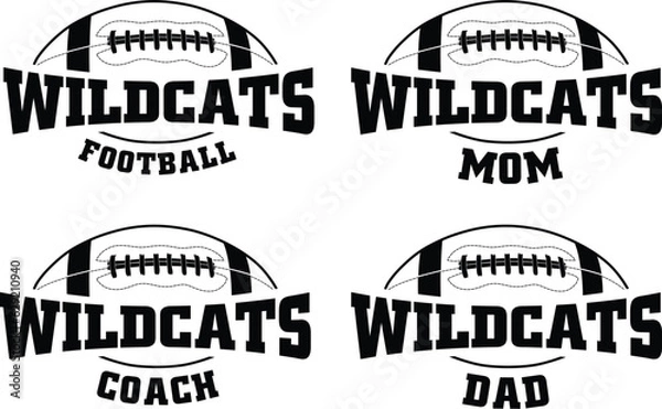 Obraz Piłka nożna - Wildcats to projekt drużyny sportowej, który zawiera tekst z nazwą drużyny i grafikę piłkarską. Idealne dla koszulek Wildcats, kubków, reklam i promocji dla zespołów lub szkół.