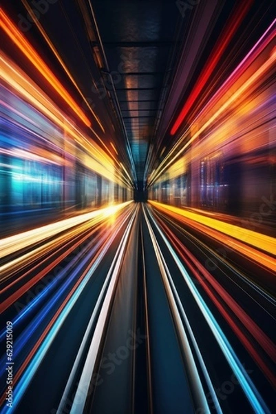 Obraz Motion blur of moving train in tunnel, motion blur abstract background.