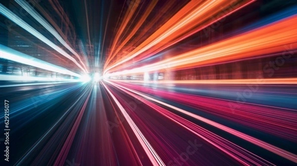 Obraz Moving car with fast speed motion in modern city at night, abstract background
