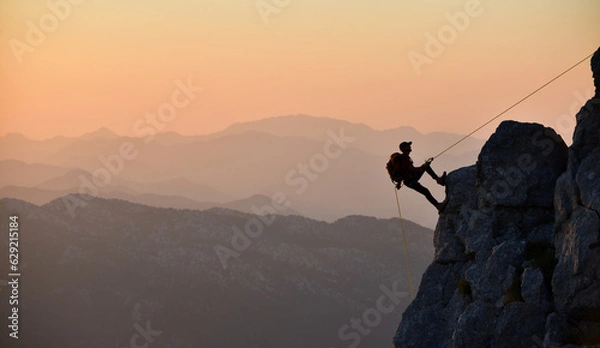 Fototapeta Challenging and Steep Climbing Mountaineer