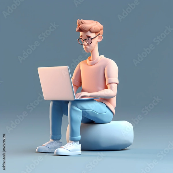 Fototapeta The guy sitting at the computer is working on a 3d character.