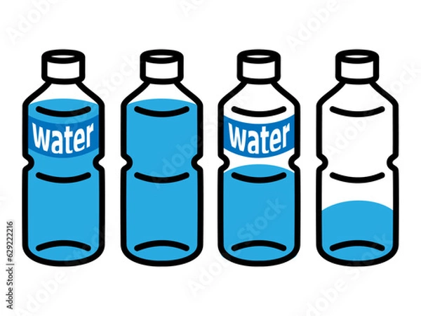 Obraz いろいろな量の水が入ったペットボトルのイラストセット