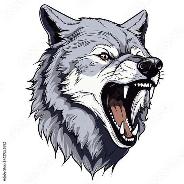 Fototapeta Vector Head of an aggresive grey wolf