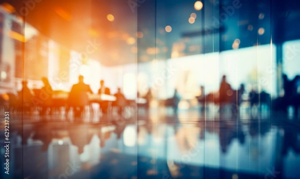 Fototapeta Business trading blurred background. Defocused image of corporate training