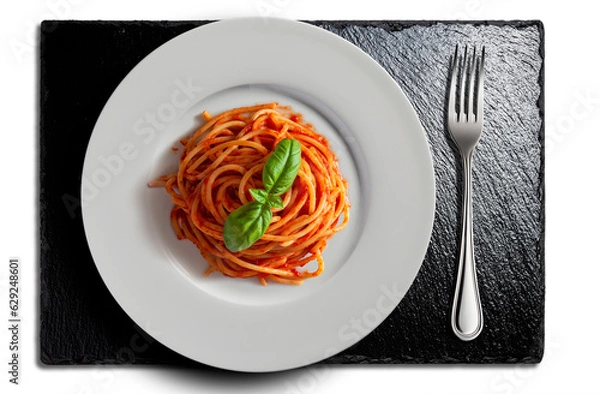 Fototapeta Dish with spaghetti tomato and basil